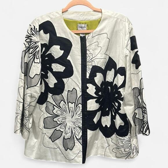 Chico’s Size 3 Floral Boho Chic Art to Wear Lagenlook Statement Jacket - Picture 6 of 7